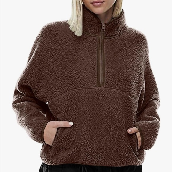 Brown Fleece Quarter-Zip Sherpa Fleece - Picture 2 of 2